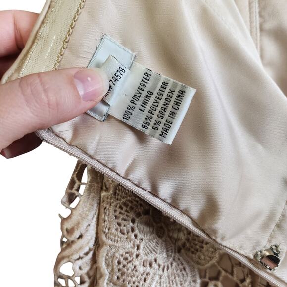 Cache Womens Vintage Gold Lace Strapless Dress Size 8 Floral Lace Mini Cocktail - Picture 9 of 13